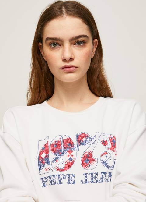 žene bijela Plišana majica s logotipom iz 1973 Pepe Jeans JZ8H280 - Slika 3