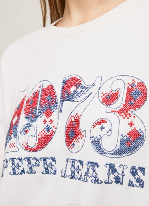 žene bijela Plišana majica s logotipom iz 1973 Pepe Jeans JZ8H280 - Slika 4