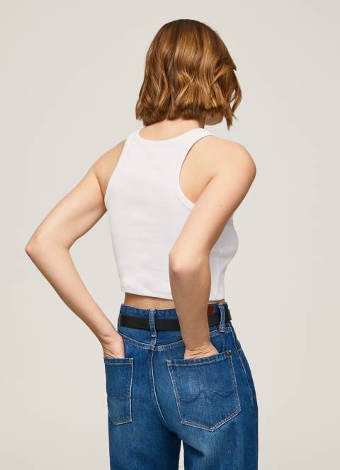 žene bijela rebrasta majica s rukavima s otvorom za ruke Pepe Jeans JZ8H423 - Slika 4