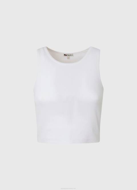žene bijela rebrasta majica s rukavima s otvorom za ruke Pepe Jeans JZ8H423 - Slika 5