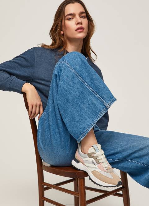 žene biserno srebro kombinirane tenisice s printom sreće Pepe Jeans JZ8H574 - Slika 1