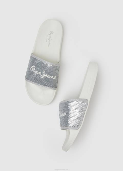 žene biserno srebro slider slatke japanke za plažu Pepe Jeans JZ8H694 - Slika 2