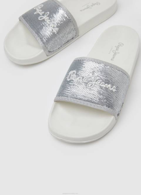 žene biserno srebro slider slatke japanke za plažu Pepe Jeans JZ8H694 - Slika 3