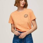 žene breskva majica s printom logotipa Pepe Jeans JZ8H394