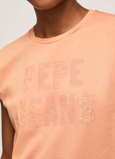 žene breskva majica s printom logotipa Pepe Jeans JZ8H434 - Slika 3