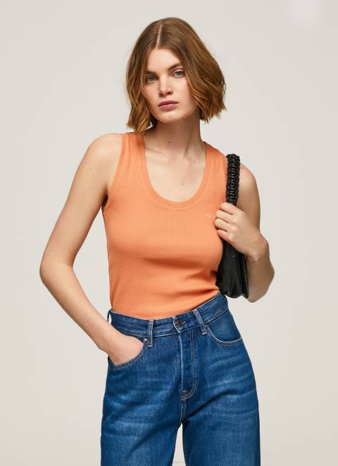 žene breskva rebrasta majica kratkih rukava s otvorom za ruke Pepe Jeans JZ8H398 - Slika 2