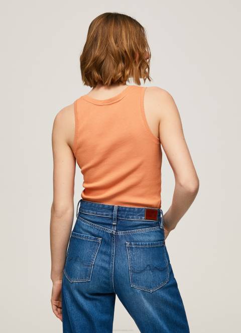 žene breskva rebrasta majica kratkih rukava s otvorom za ruke Pepe Jeans JZ8H398 - Slika 4