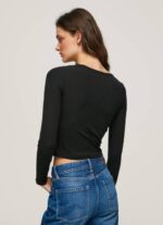 žene crno asimetrična majica dugih rukava Pepe Jeans JZ8H405 - Slika 3