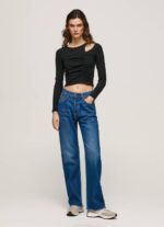 žene crno asimetrična majica dugih rukava Pepe Jeans JZ8H405 - Slika 4