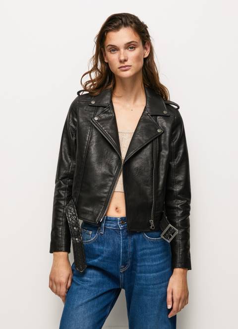 žene crno biciklistička jakna s epalulama na ramenima Pepe Jeans JZ8H116 - Slika 2