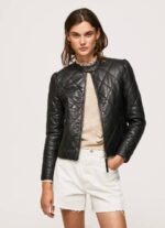 žene crno dijamantna kožna jakna Pepe Jeans JZ8H140