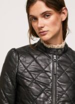 žene crno dijamantna kožna jakna Pepe Jeans JZ8H140 - Slika 3