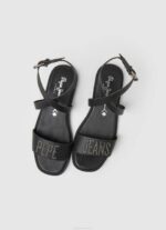 žene crno irma log ravne kožne sandale Pepe Jeans JZ8H661 - Slika 2