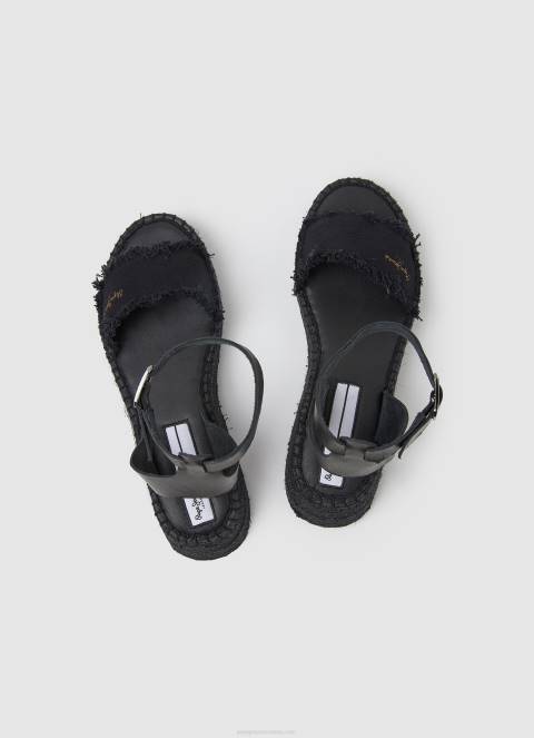 žene crno kate sandale na klin od tkanine Pepe Jeans JZ8H671 - Slika 2