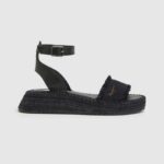žene crno kate sandale na klin od tkanine Pepe Jeans JZ8H671