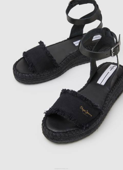 žene crno kate sandale na klin od tkanine Pepe Jeans JZ8H671 - Slika 3