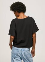žene crno krep top s volanima na rukavima Pepe Jeans JZ8H365 - Slika 4