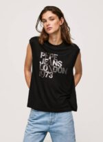 žene crno majica kratkih rukava s rukavima s logotipom Pepe Jeans JZ8H419 - Slika 2