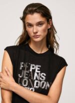žene crno majica kratkih rukava s rukavima s logotipom Pepe Jeans JZ8H419 - Slika 3