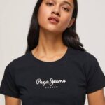 žene crno majica s osnovnim logom Pepe Jeans JZ8H400