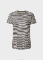žene crno majica s prugastim printom Pepe Jeans JZ8H459 - Slika 5