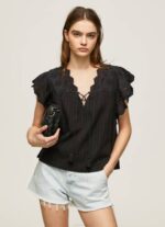 žene crno pamučna bluza s otvorenim detaljima Pepe Jeans JZ8H336