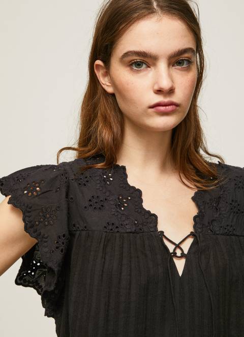 žene crno pamučna bluza s otvorenim detaljima Pepe Jeans JZ8H336 - Slika 3
