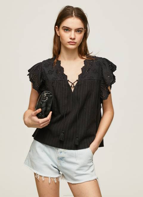 žene crno pamučna bluza s otvorenim detaljima Pepe Jeans JZ8H336 - Slika 1