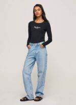 žene crno pamučna majica dugih rukava Pepe Jeans JZ8H471 - Slika 2