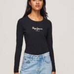 žene crno pamučna majica dugih rukava Pepe Jeans JZ8H471