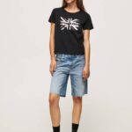 žene crno pamučna majica s metalik logotipom Pepe Jeans JZ8H414