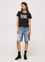 žene crno pamučna majica s metalik logotipom Pepe Jeans JZ8H414