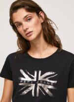 žene crno pamučna majica s metalik logotipom Pepe Jeans JZ8H414 - Slika 3