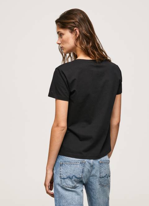 žene crno pamučna majica s metalik logotipom Pepe Jeans JZ8H414 - Slika 4