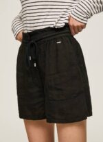 žene crno papirnate vrećice lanene kratke hlače Pepe Jeans JZ8H489 - Slika 3