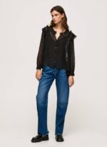 žene crno poluprozirna plumeti bluza Pepe Jeans JZ8H328 - Slika 2