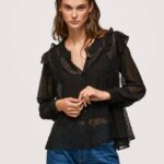 žene crno poluprozirna plumeti bluza Pepe Jeans JZ8H328
