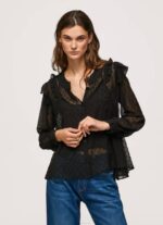 žene crno poluprozirna plumeti bluza Pepe Jeans JZ8H328