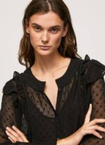 žene crno poluprozirna plumeti bluza Pepe Jeans JZ8H328 - Slika 3