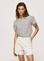 žene crno prugasta majica s volanima Pepe Jeans JZ8H391 - Slika 2