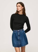 žene crno rebrasta majica dugih rukava Pepe Jeans JZ8H407