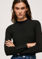 žene crno rebrasta majica dugih rukava Pepe Jeans JZ8H407 - Slika 3