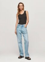 žene crno rebrasta majica kratkih rukava s otvorom za ruke Pepe Jeans JZ8H440 - Slika 2