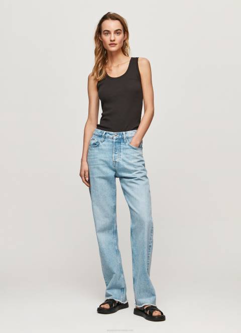 žene crno rebrasta majica kratkih rukava s otvorom za ruke Pepe Jeans JZ8H440 - Slika 2