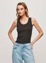 žene crno rebrasta majica kratkih rukava s otvorom za ruke Pepe Jeans JZ8H440 - Slika 3