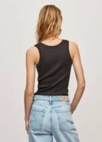 žene crno rebrasta majica kratkih rukava s otvorom za ruke Pepe Jeans JZ8H440 - Slika 4