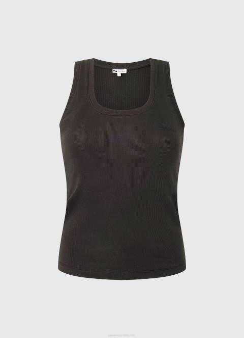 žene crno rebrasta majica kratkih rukava s otvorom za ruke Pepe Jeans JZ8H440 - Slika 5