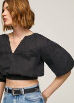 žene crno skraćeni top s v-izrezom Pepe Jeans JZ8H374 - Slika 3