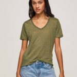 žene domet lanena majica s v-izrezom Pepe Jeans JZ8H468