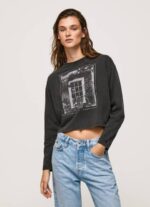 žene isprano crno majica dugih rukava s printom Pepe Jeans JZ8H427